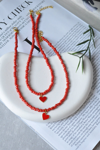 Red Heart Beaded Necklace