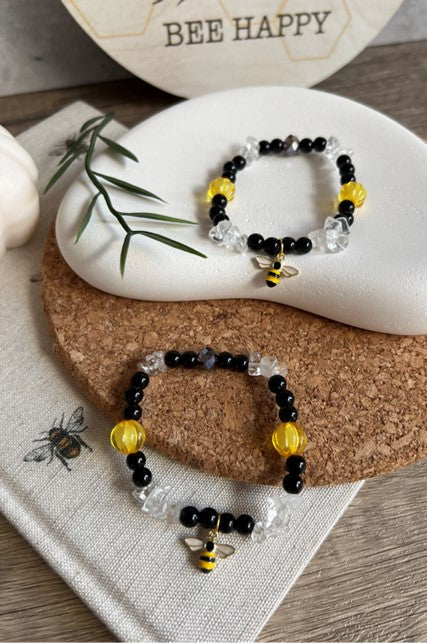 Bee Charm Bracelet with White Quartz Crystal