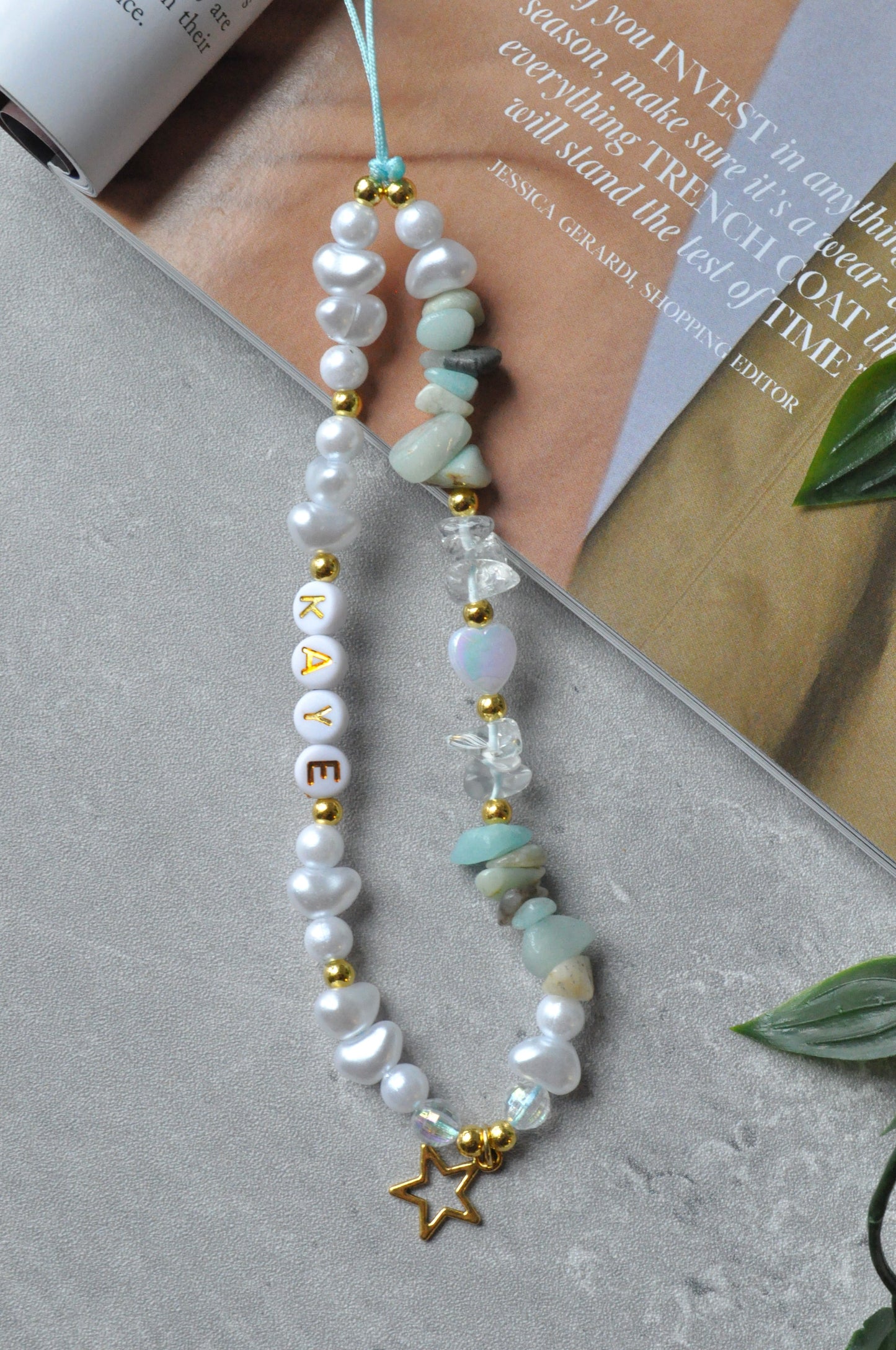 White Quartz & Amazonite Gemstone Phone Charm Strap | Crystal Phone Strap