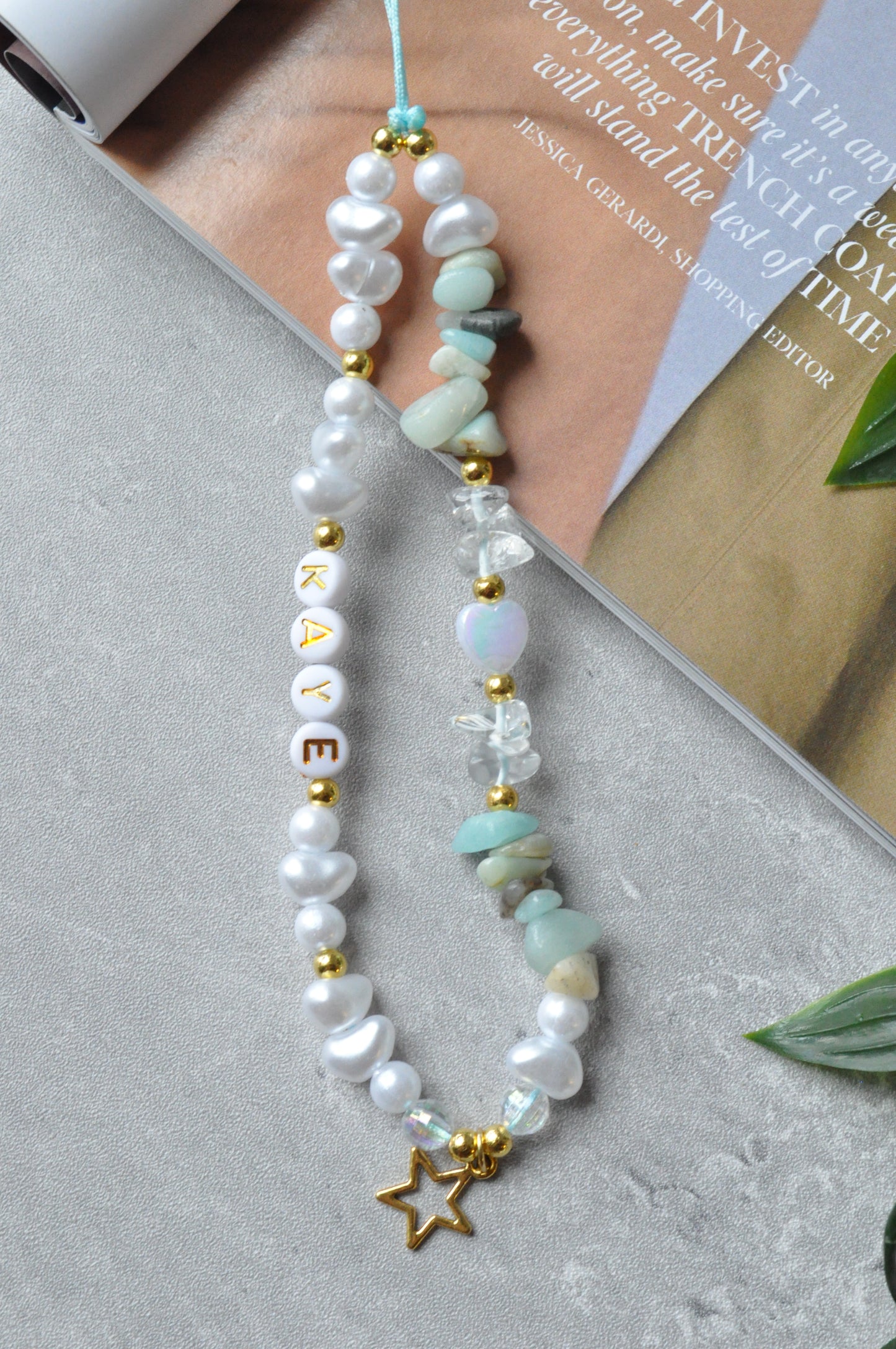 White Quartz & Amazonite Gemstone Phone Charm Strap | Crystal Phone Strap