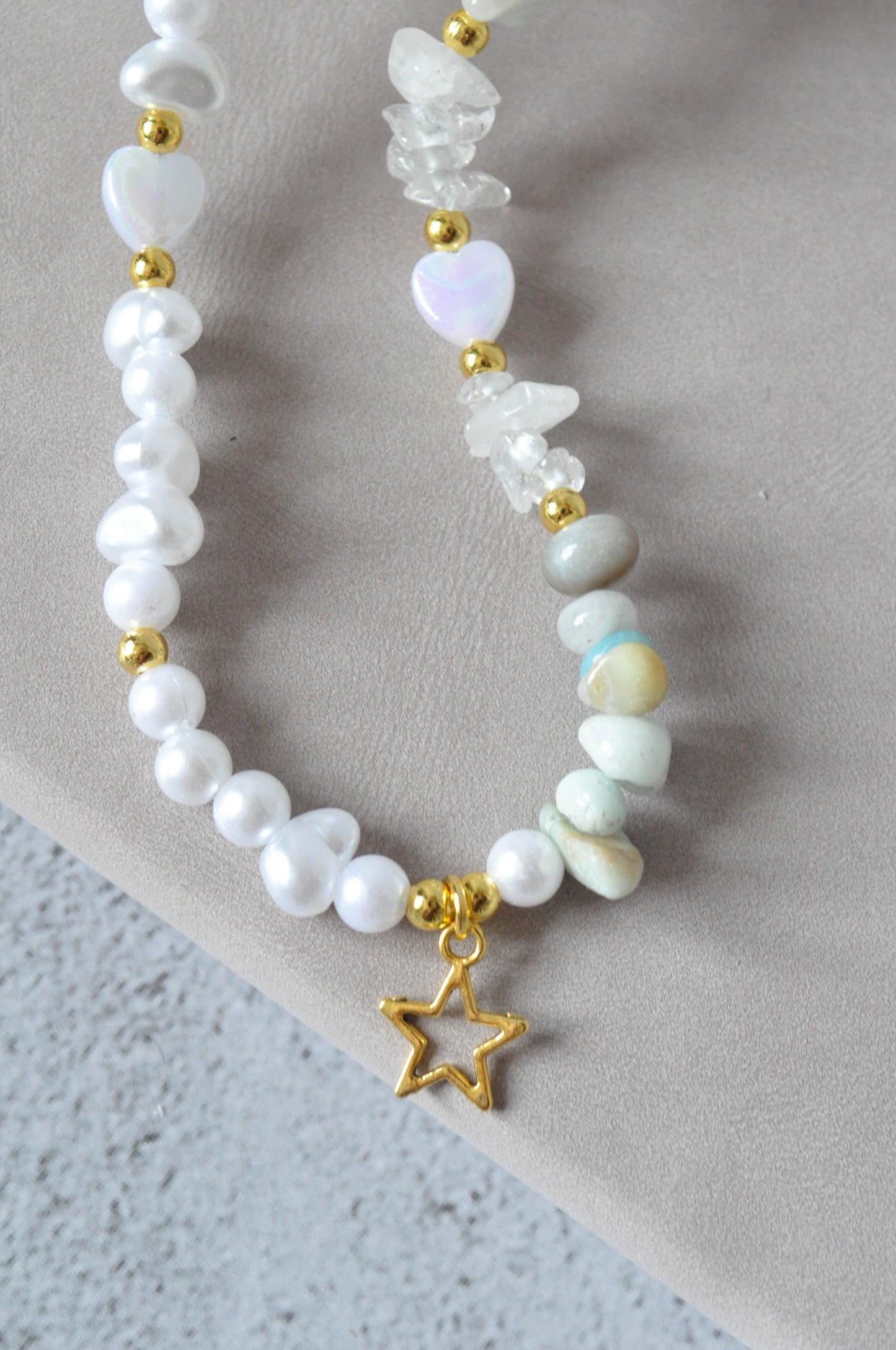 White Quartz & Amazonite Gemstone Phone Charm Strap | Crystal Phone Strap