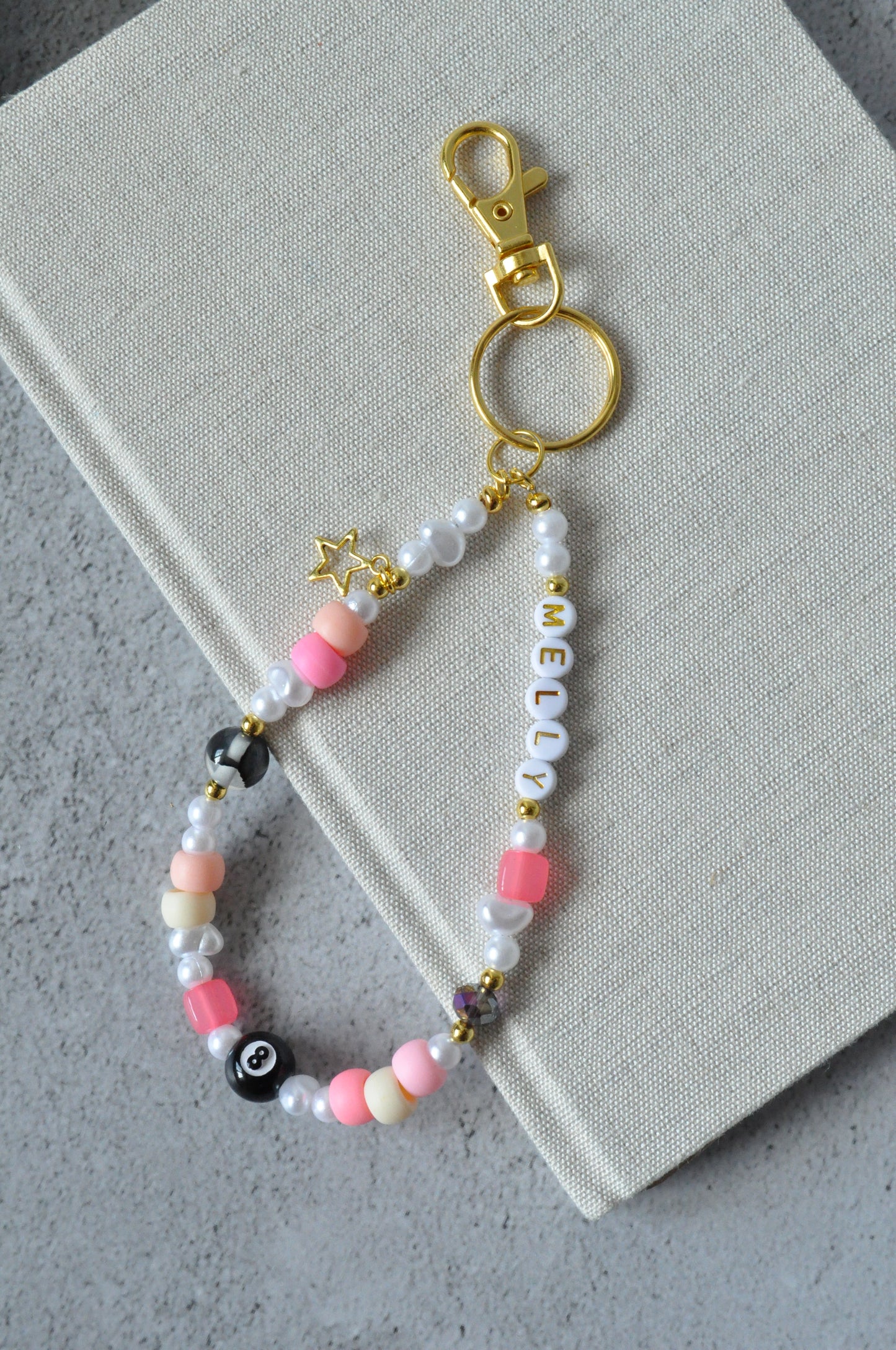 Cute Pink & Gold Beaded Keychain