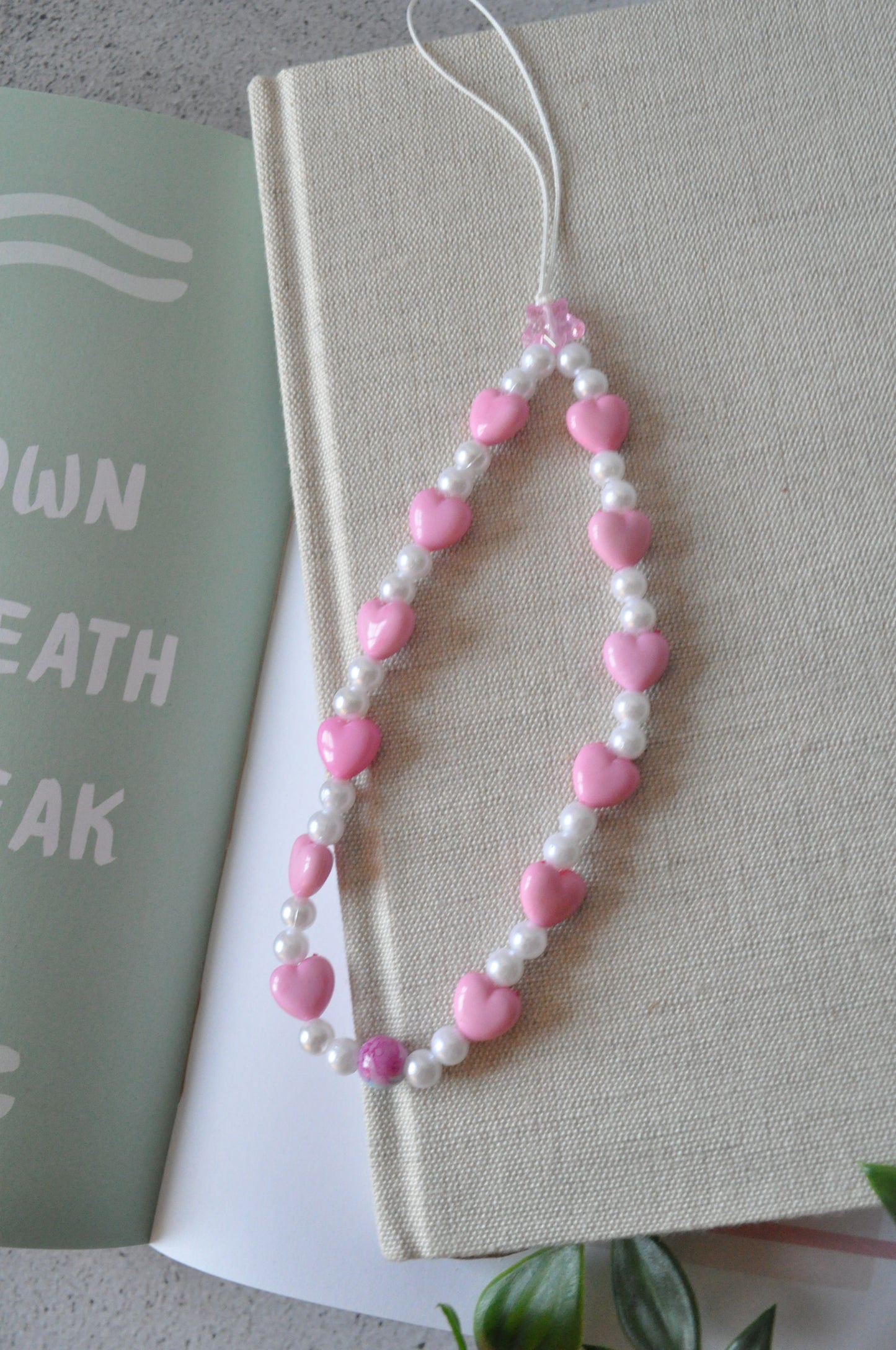 Pink & Blue Hearts Beaded Phone Strap