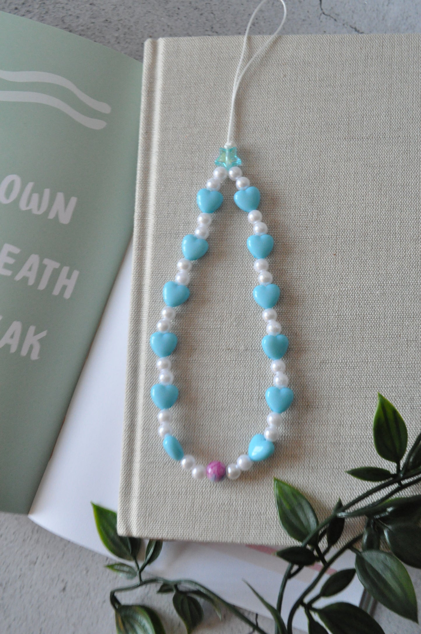 Pink & Blue Hearts Beaded Phone Strap