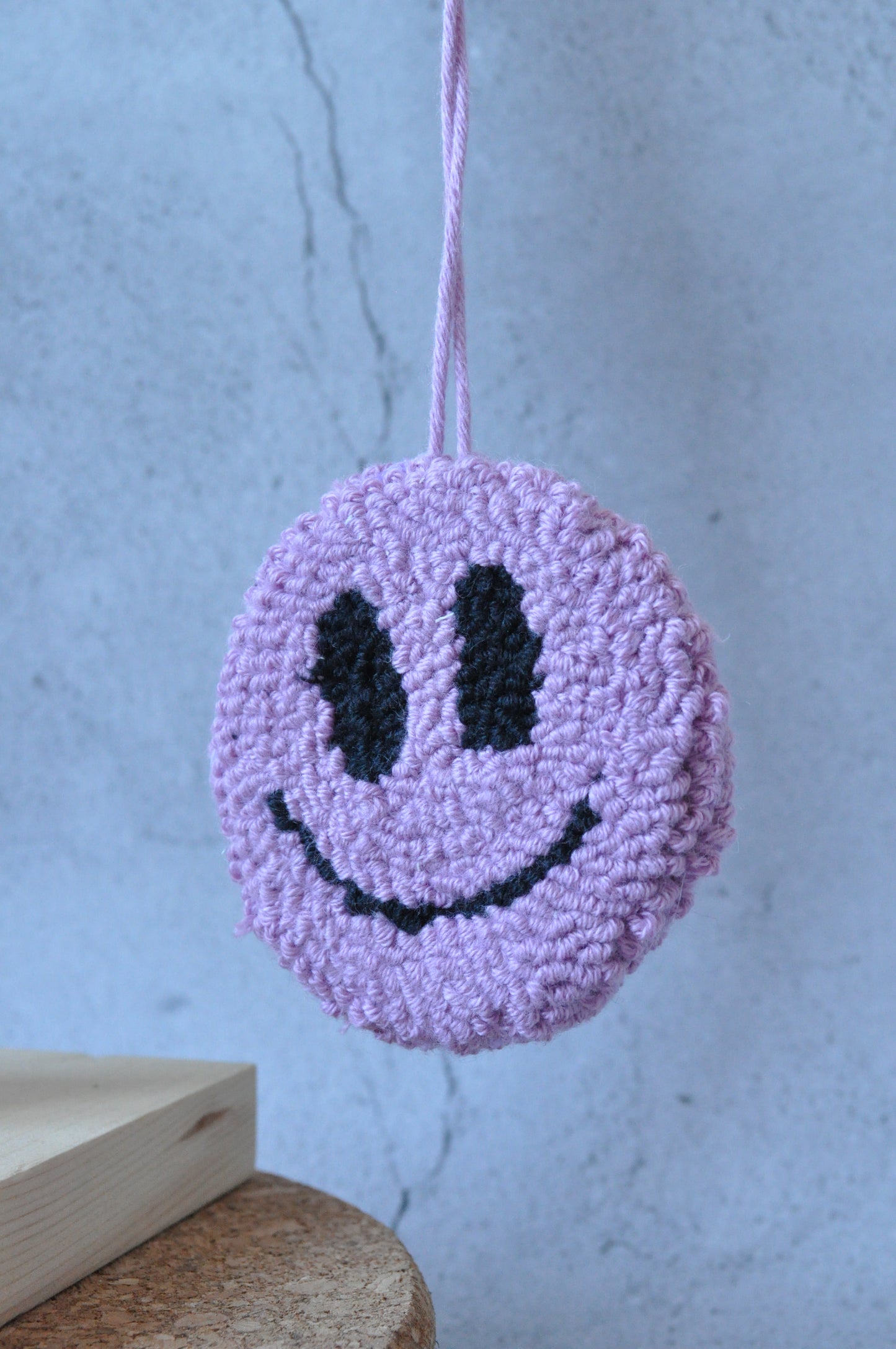 Punch Needle Lilac Smiley Car Mirror Charm