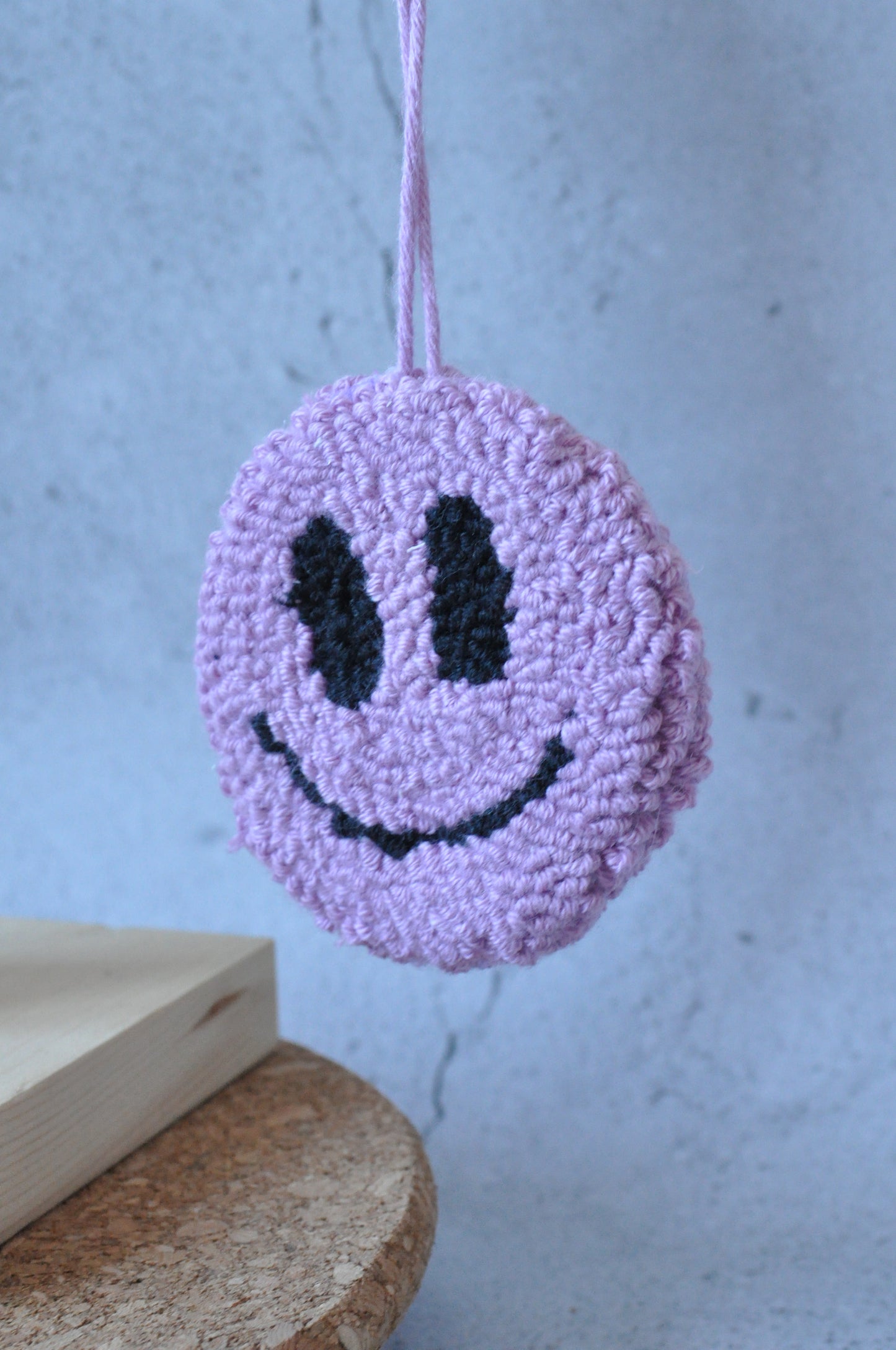 Punch Needle Lilac Smiley Car Mirror Charm