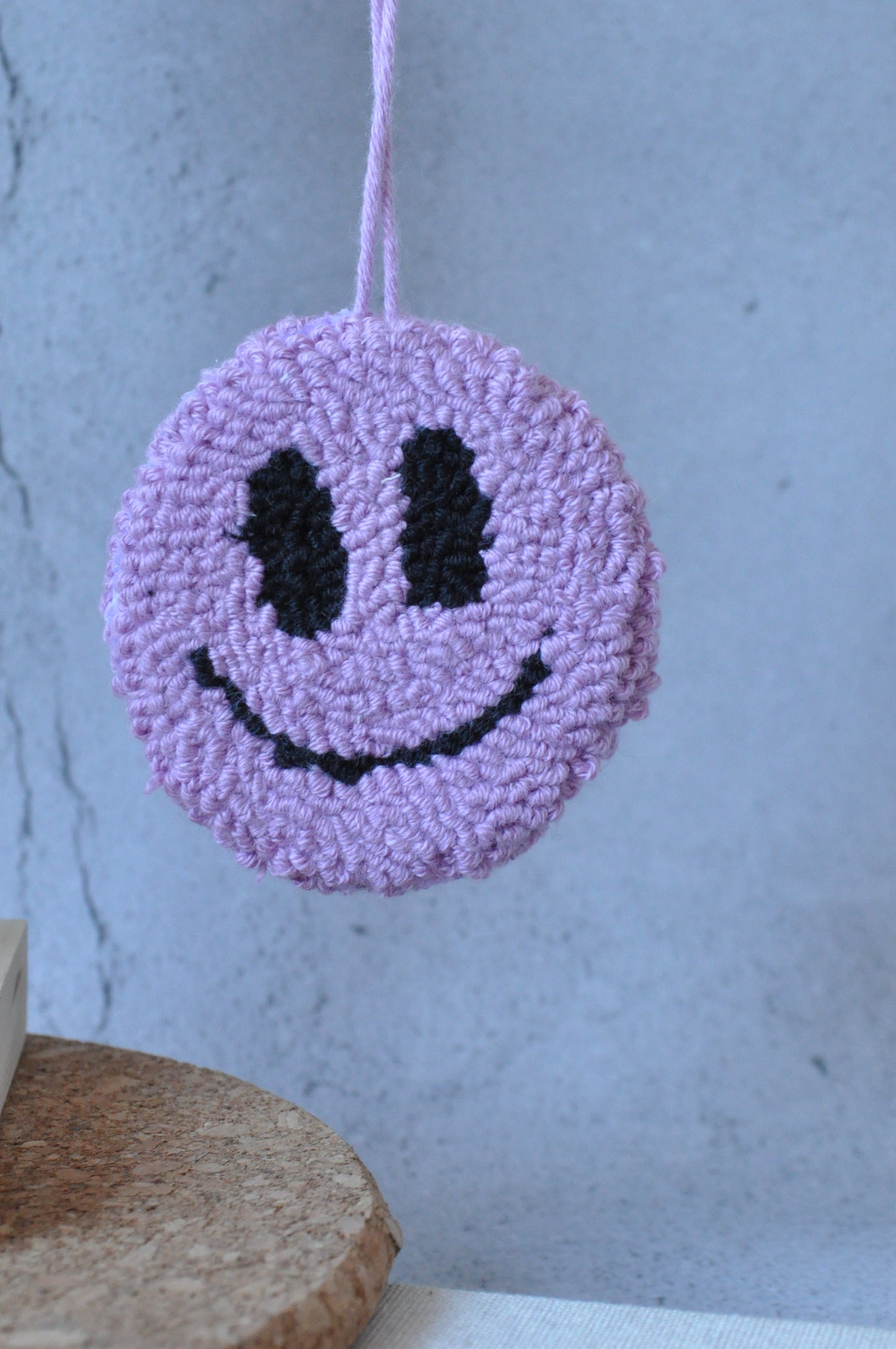 Punch Needle Lilac Smiley Car Mirror Charm