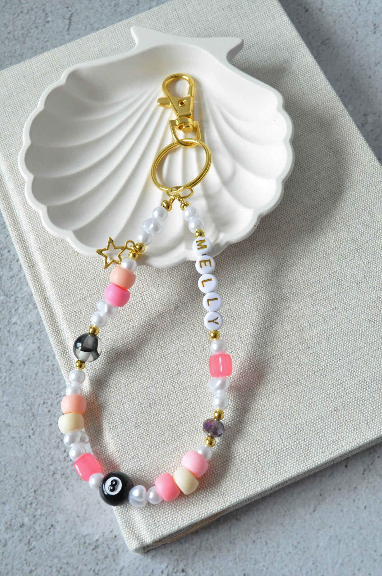 Cute Pink & Gold Beaded Keychain