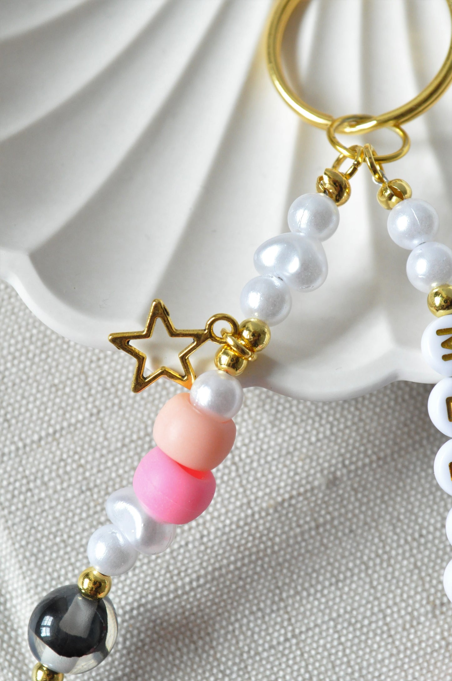 Cute Pink & Gold Beaded Keychain