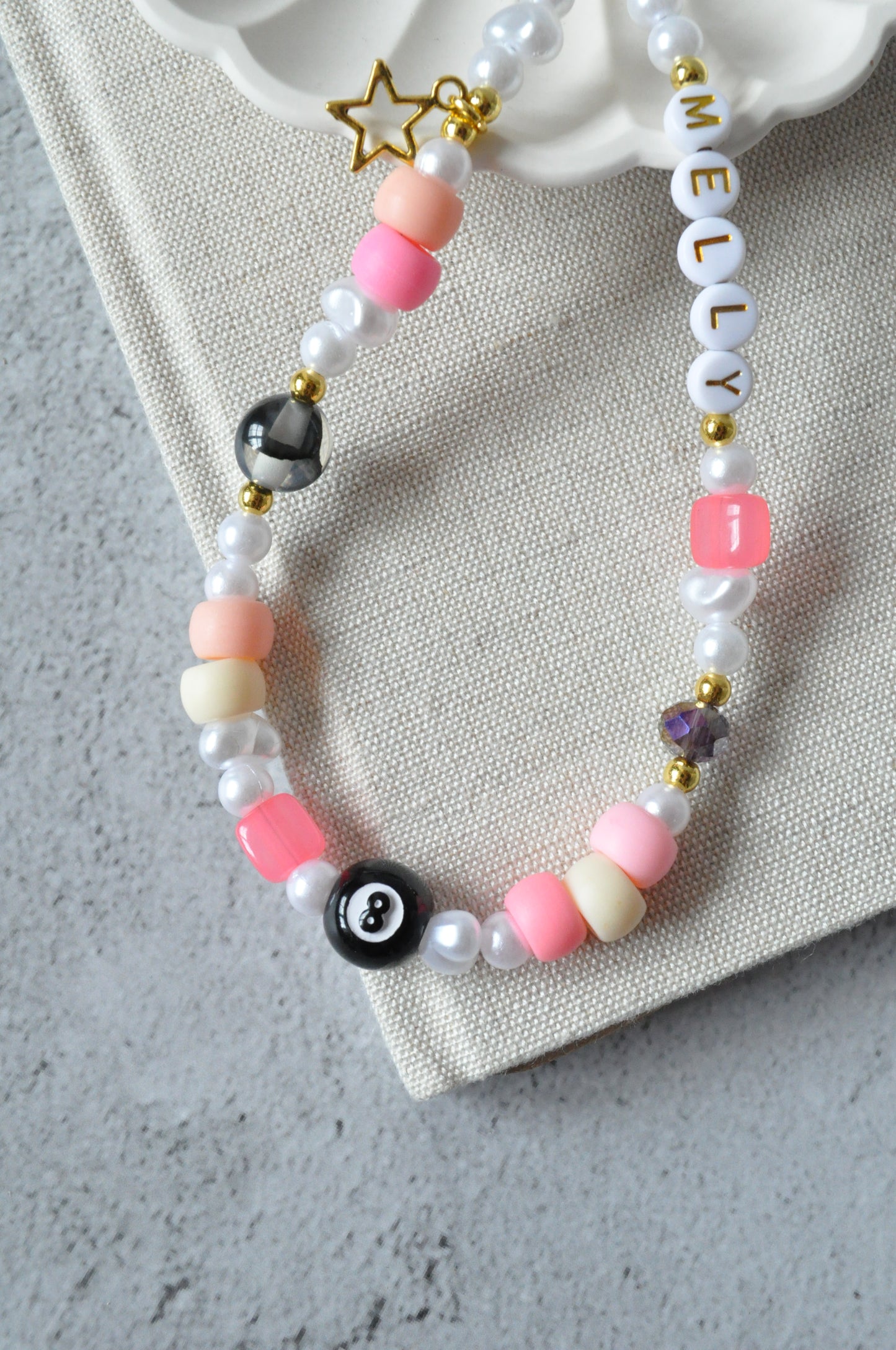 Cute Pink & Gold Beaded Keychain