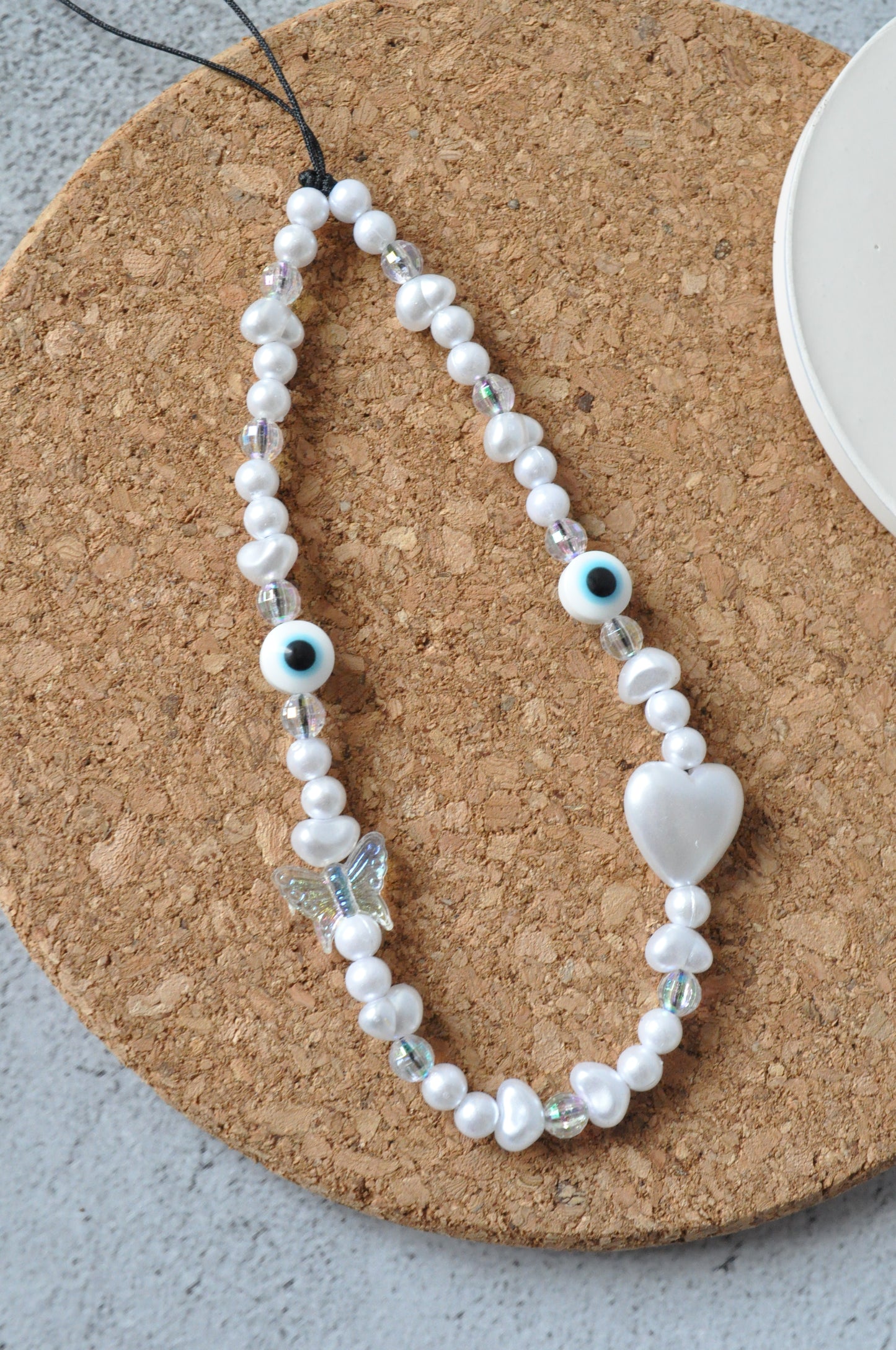 Pearl Heart Beaded Evil Eye Phone Charm