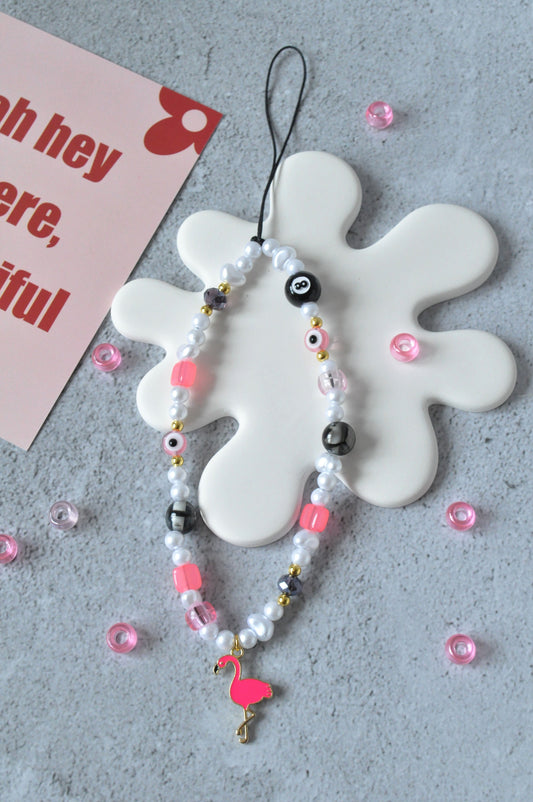 Cute Flamingo Pearl Beaded Phone Charm