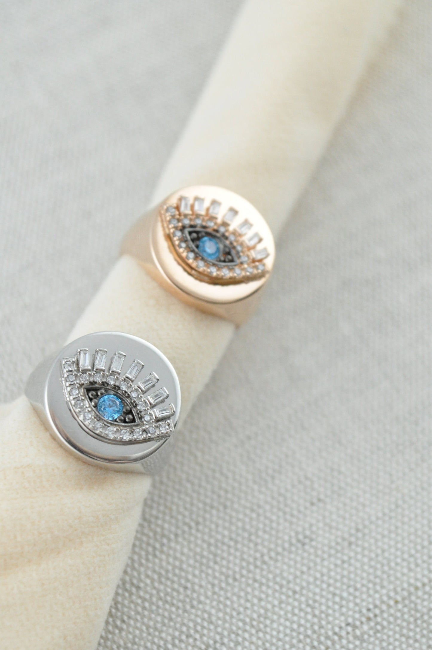 Turkish Evil Eye Signet Ring, Adjustable Silver Ring