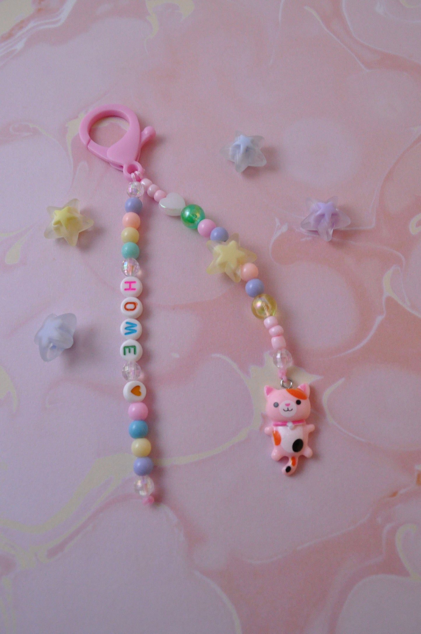 Cat Charm Beaded Keychain