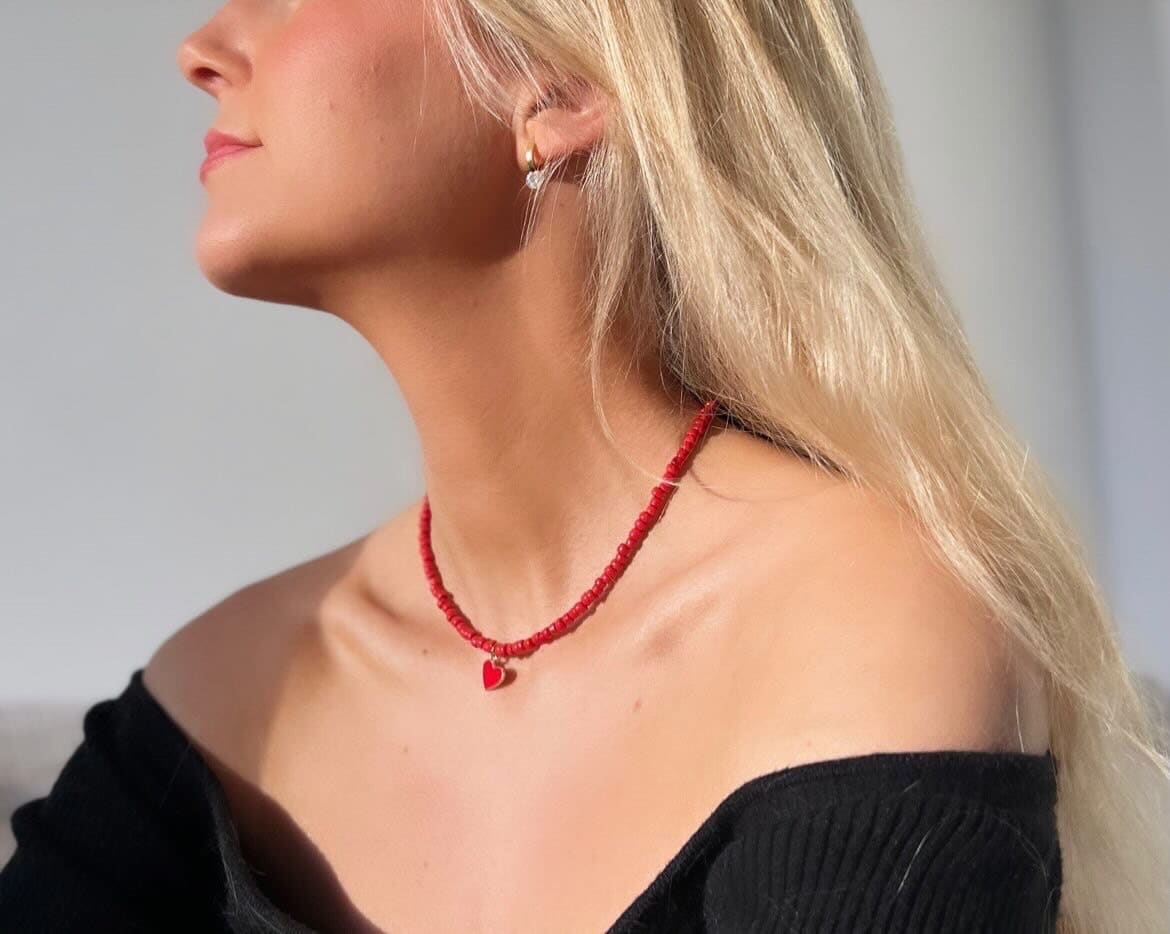 Red Heart Beaded Necklace