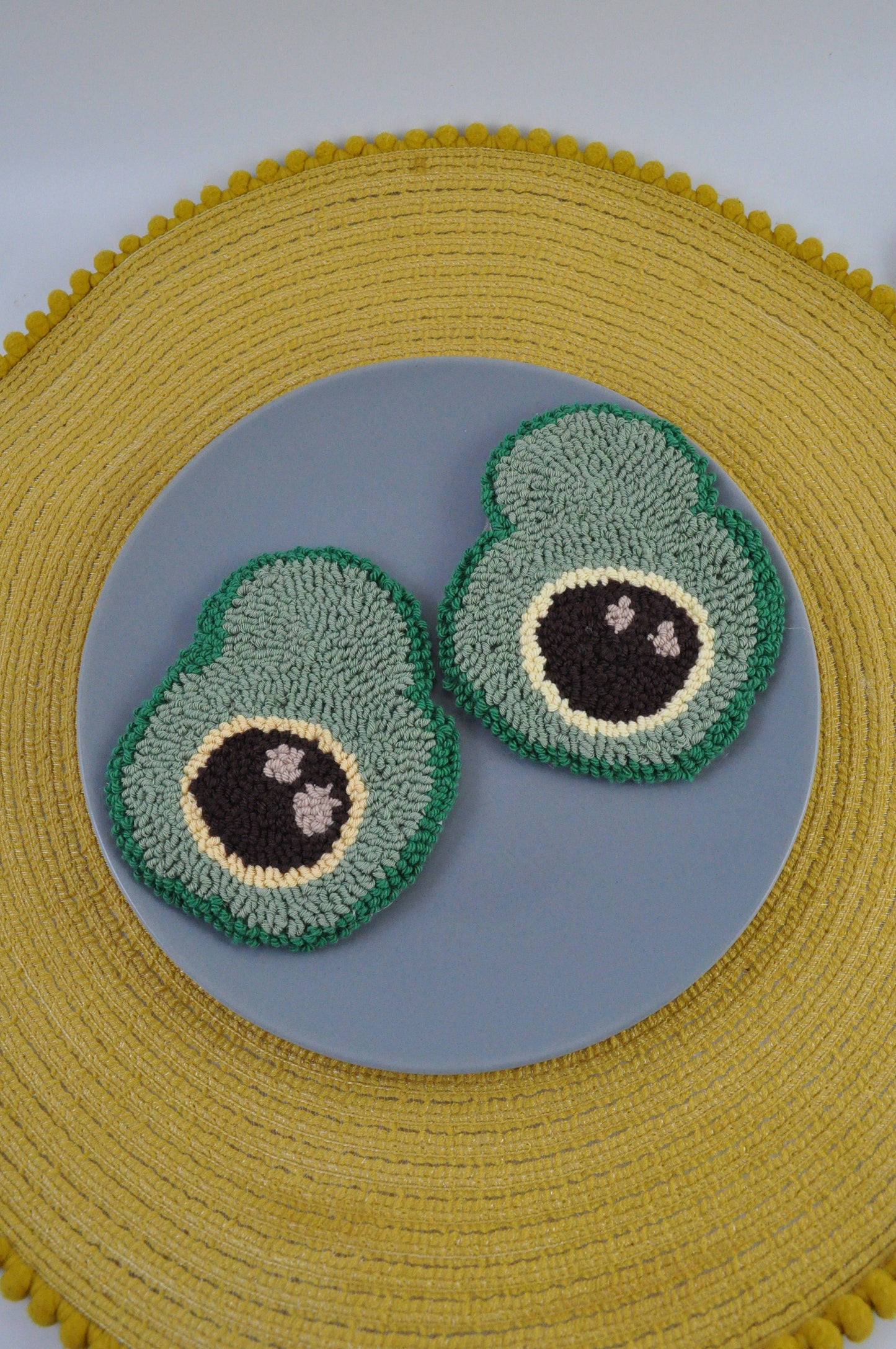 Punch Needle Coaster, Mug Rug Set | Breakfast Coaster Set | Avocado Egg Coaster