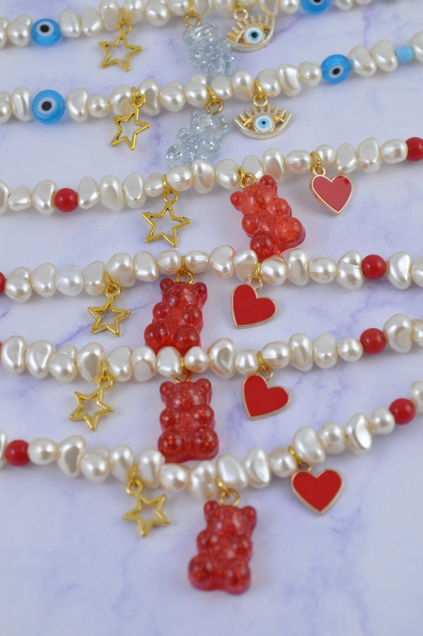 Pearl Charm Bracelet | Gummy Bear Bracelet | Evil Eye Charm Bracelet