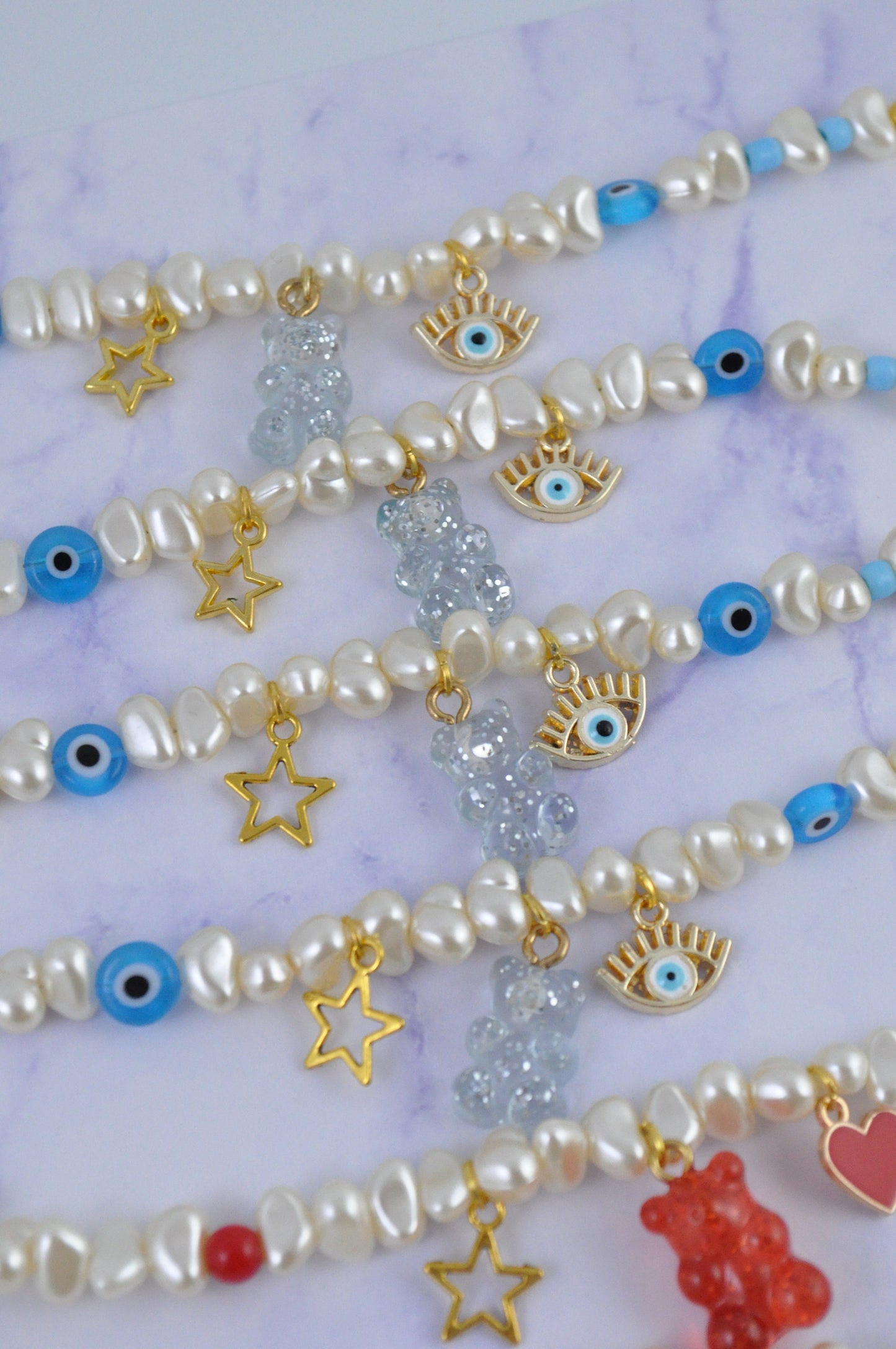 Pearl Charm Bracelet | Gummy Bear Bracelet | Evil Eye Charm Bracelet