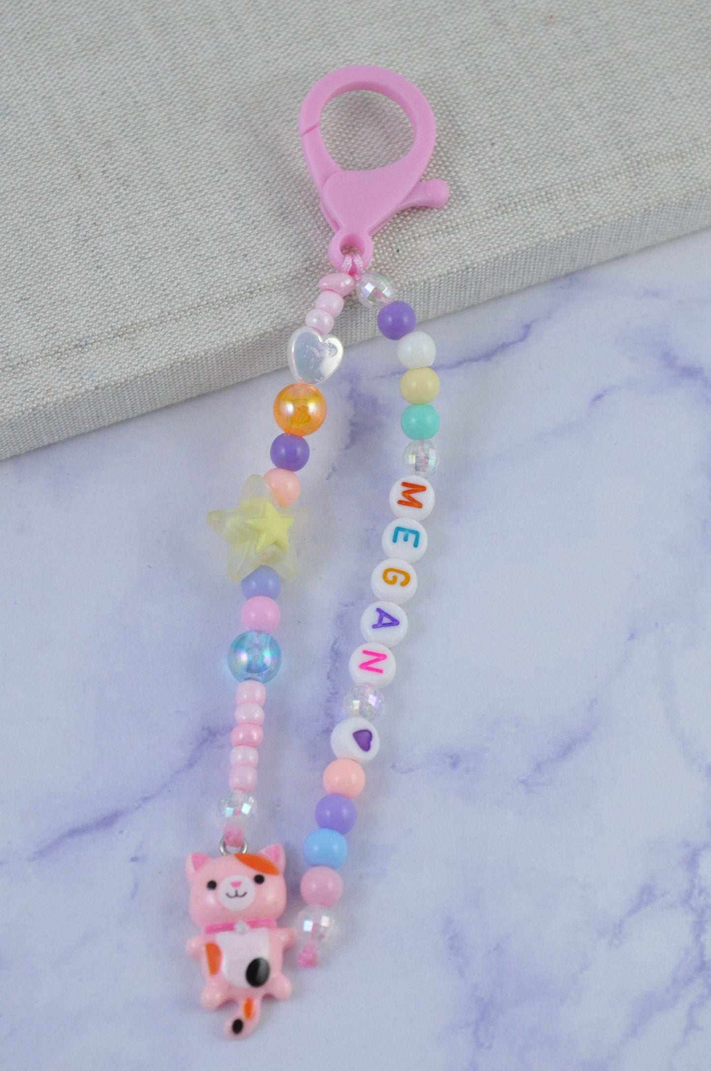 Cat Charm Beaded Keychain