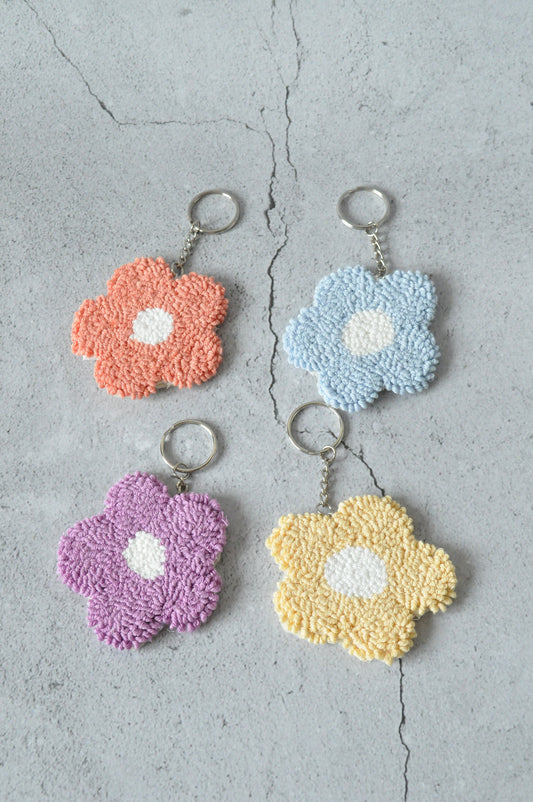 Punch Needle Flower Keychain