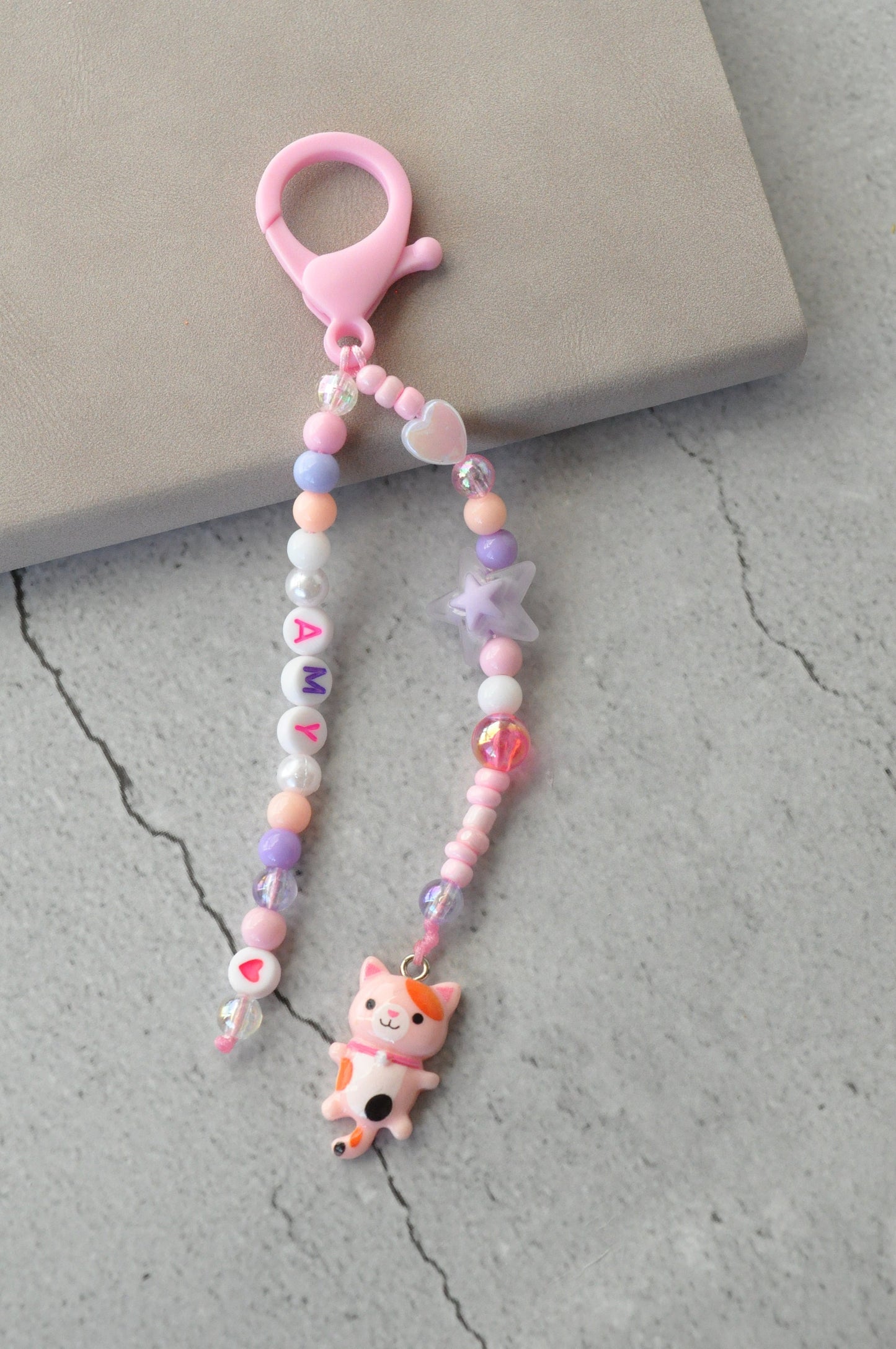 Cat Charm Beaded Keychain