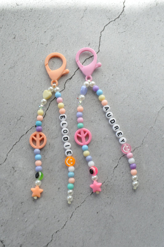 Pastel Peace Beaded Keychain