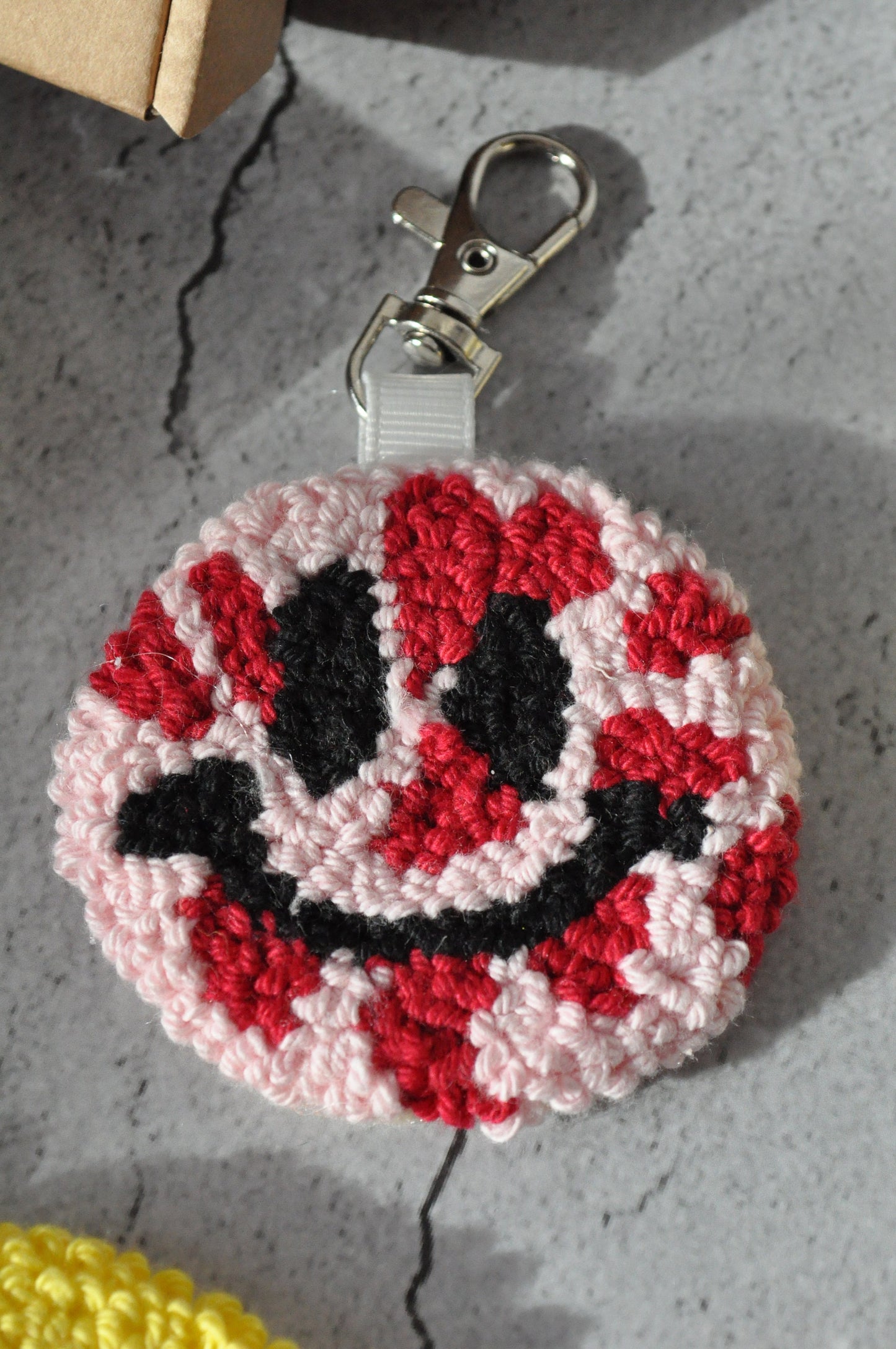 Smiley Cute Punch Keychain, Emoji Face Bag Tag, Emoji Punch Needle Keychain