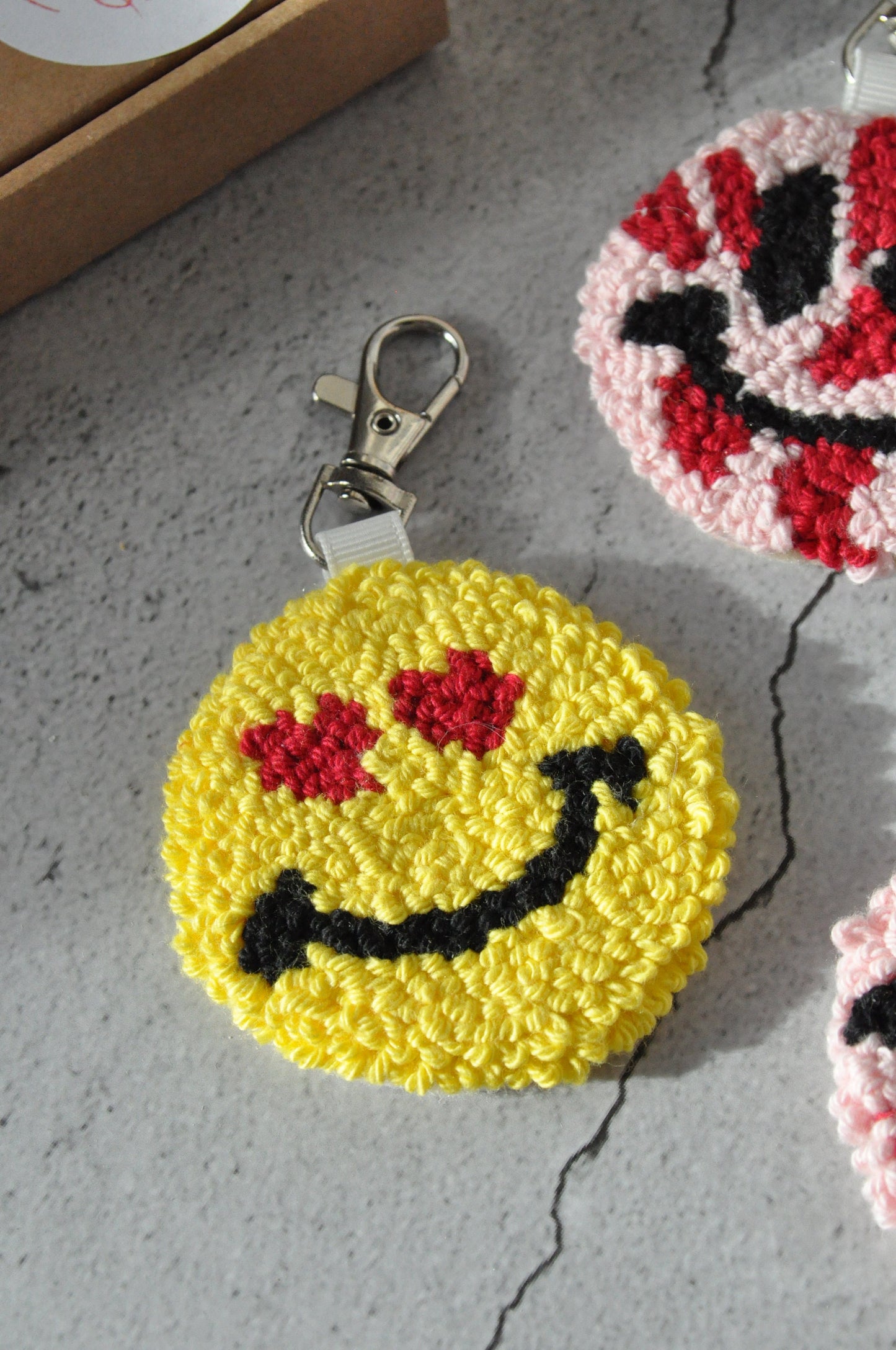 Smiley Cute Punch Keychain, Emoji Face Bag Tag, Emoji Punch Needle Keychain