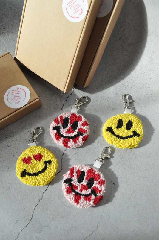 Smiley Cute Punch Keychain, Emoji Face Bag Tag, Emoji Punch Needle Keychain