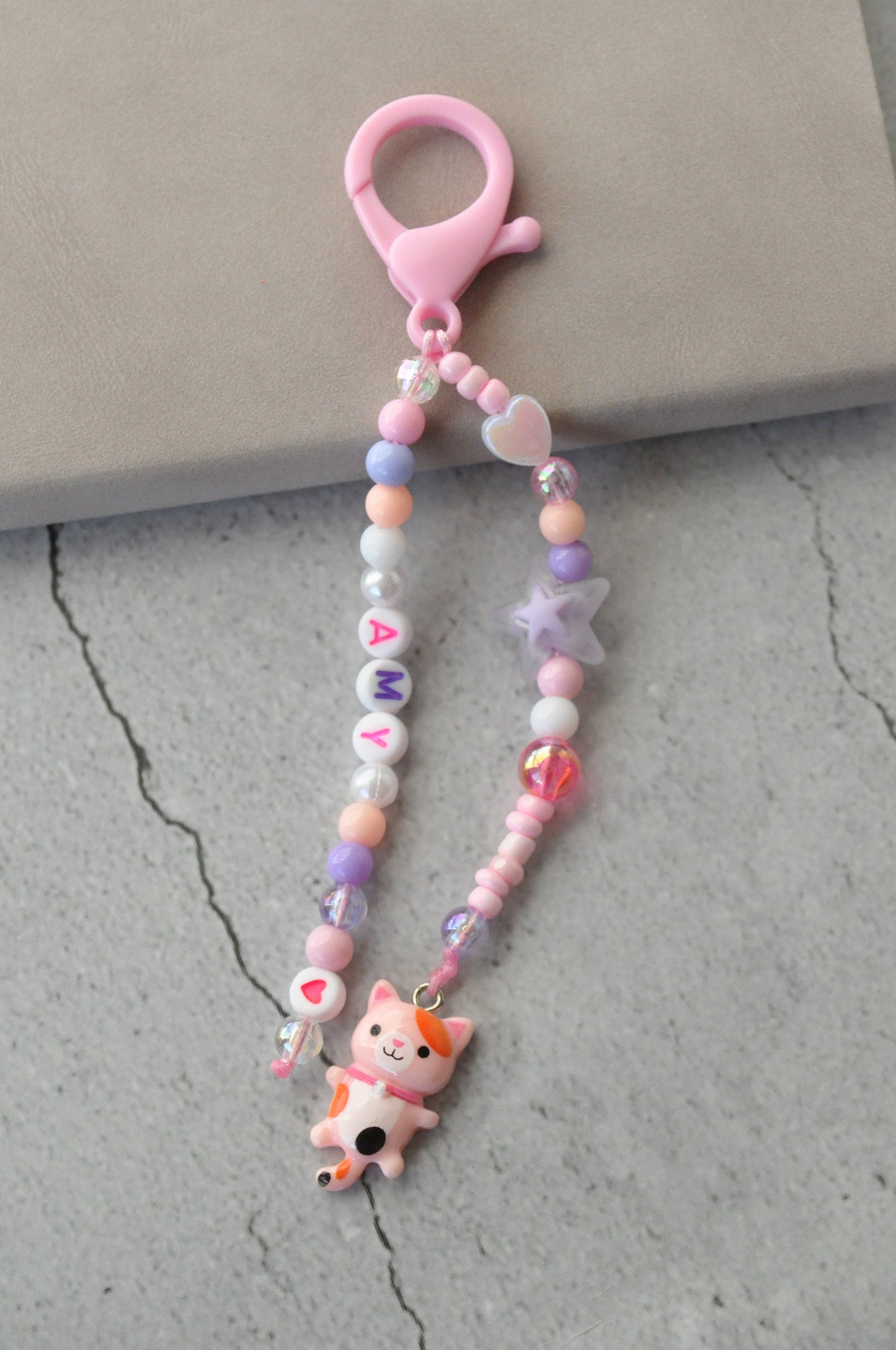 Cat Charm Beaded Keychain