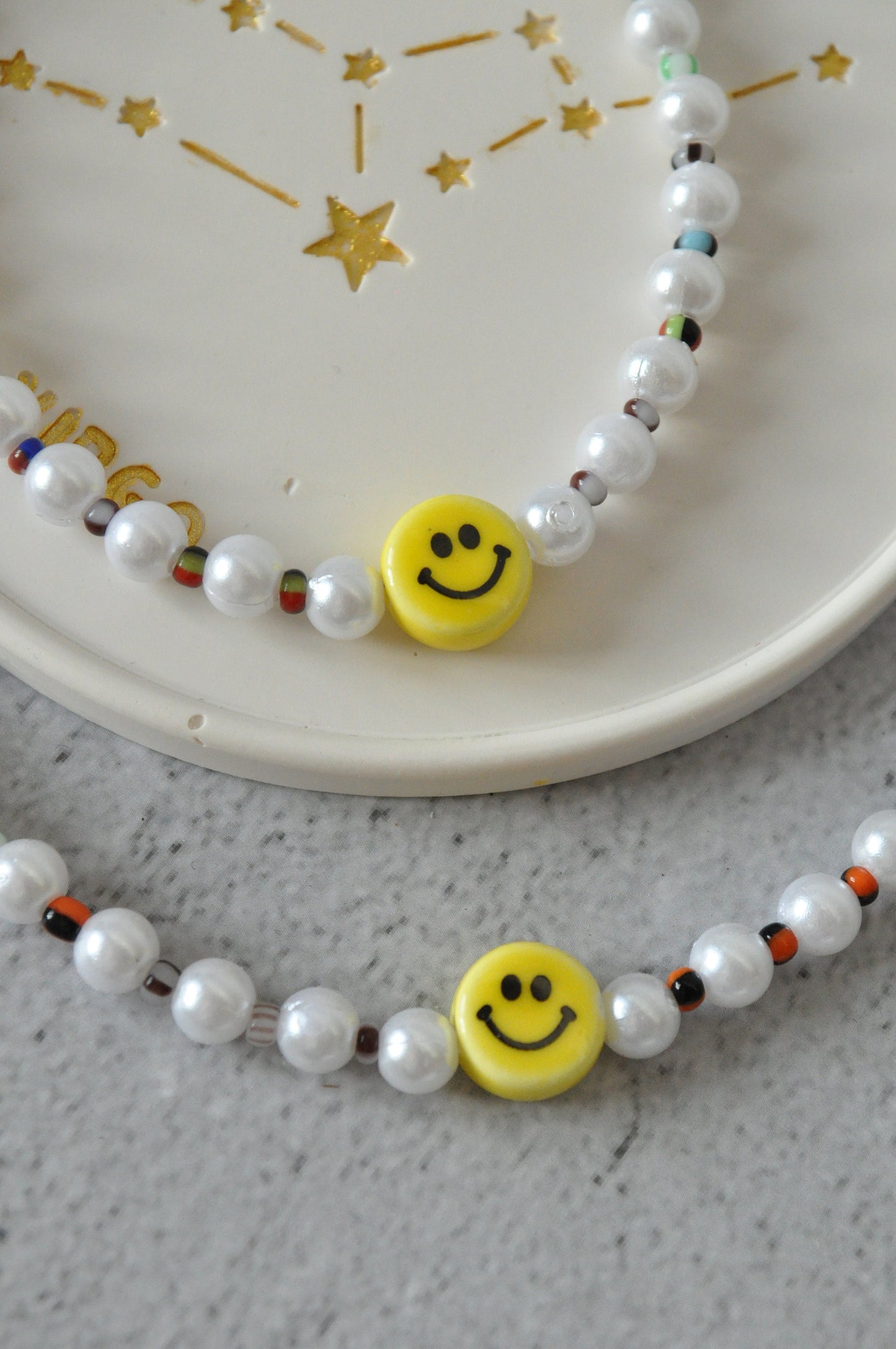 Ceramic Smiley Pearl Beaded Necklace