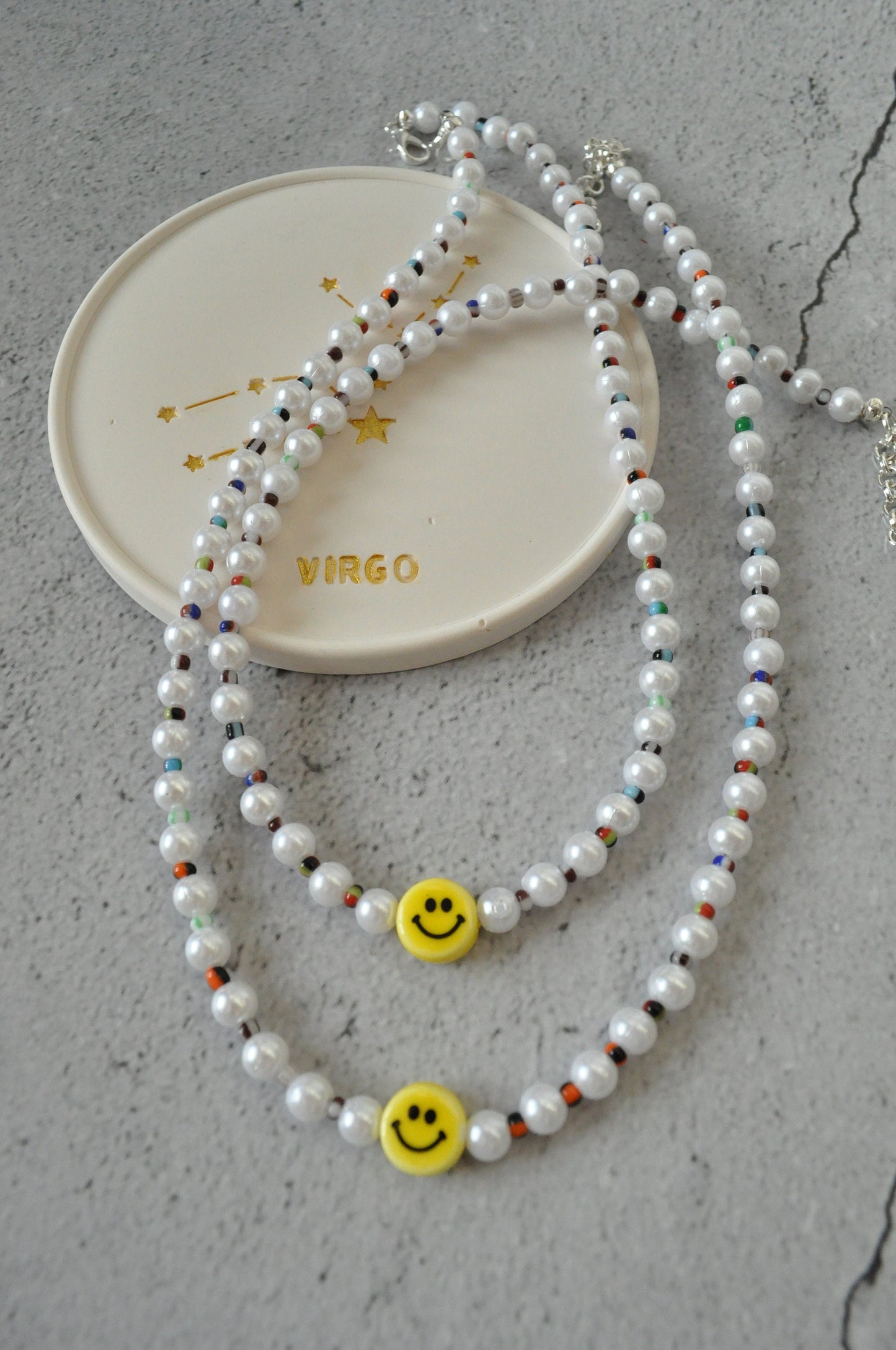 Ceramic Smiley Pearl Beaded Necklace