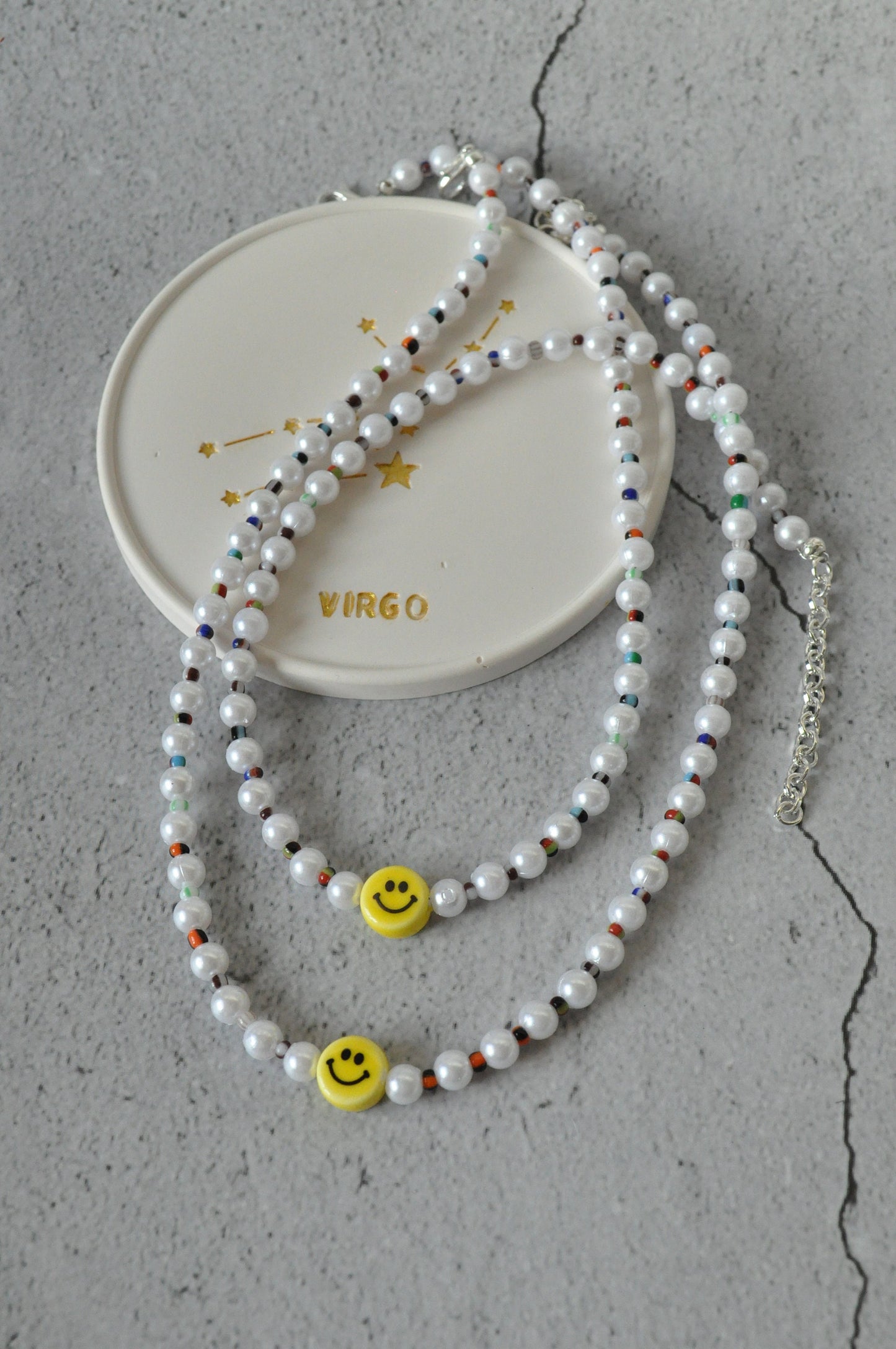 Ceramic Smiley Pearl Beaded Necklace