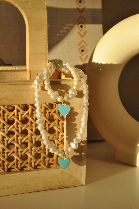 Blue Heart Pearl Necklace