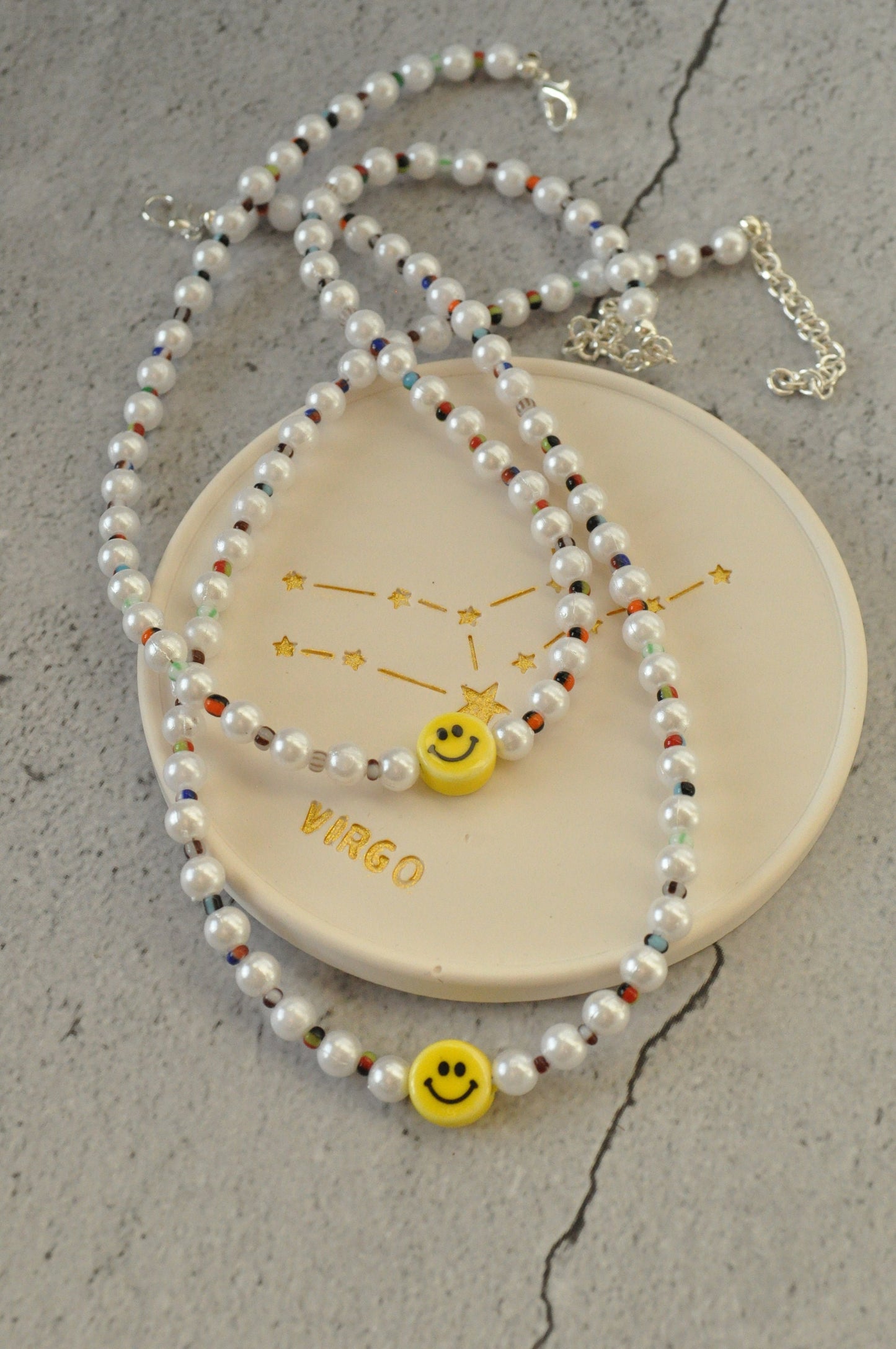 Ceramic Smiley Pearl Beaded Necklace