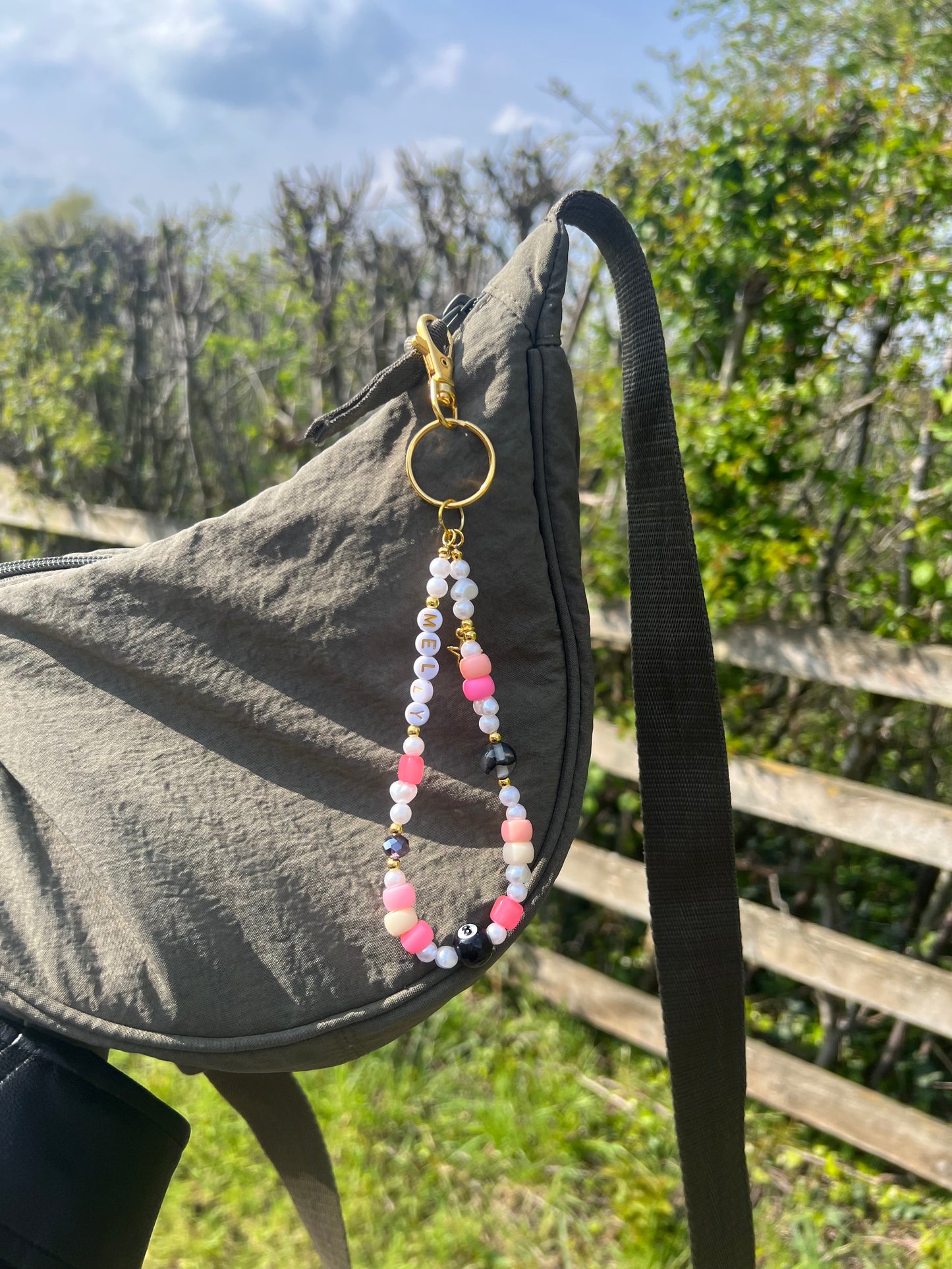 Cute Pink & Gold Beaded Keychain